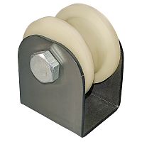 Ролик капролон d=50 мм под трубу профильную 20х20 мм на платформе, К2528 Ролик капролон d=50 мм под трубу профильную 20х20 мм на платформе, К2528