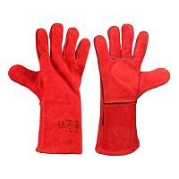 Краги спилковые пятипалые утепленные, красные (тип Трек) Краги спилковые пятипалые утепленные, красные (тип Трек)