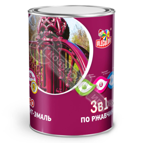 Грунт-эмаль по ржавчине 3 в 1 OLECOLOR, белый (0,9 кг)