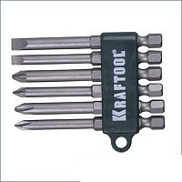 Набор бит (6 штук), хвостовик E 1/4", Cr-V, 75 мм, KRAFTOOL, 26061-H6 Набор бит (6 штук), хвостовик E 1/4", Cr-V, 75 мм, KRAFTOOL, 26061-H6