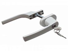 Ручка двухсторонняя металлическая с ключом и кнопкой (широкая/широкая) белая,2 ключа (RAL9016)
