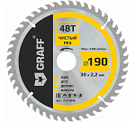 Диск пильный по дереву 190х1,4/2,2х30/25,4/20/16х48Т, чистовая обработка, GRAFF, 21319048 Диск пильный по дереву 190х1,4/2,2х30/25,4/20/16х48Т, чистовая обработка, GRAFF, 21319048
