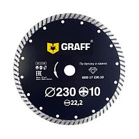 Диск алмазный по камню 230х10х2.8х22,23 мм, ТURBO сухой/влажный рез, GRAFF (уп. 10 шт.), 20230 Диск алмазный по камню 230х10х2.8х22,23 мм, ТURBO сухой/влажный рез, GRAFF (уп. 10 шт.), 20230