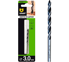 Сверло по дереву спиральное 3х33х61 мм, в блистере, GRAFF, 763061 Сверло по дереву спиральное 3х33х61 мм, в блистере, GRAFF, 763061