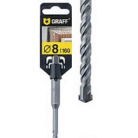 Бур по бетону 8х100х160 мм SDS+, GRAFF, 6208160 Бур по бетону 8х100х160 мм SDS+, GRAFF, 6208160