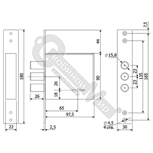 Замок "Гардиан 30.01" 4 длин.кл. ЗК,303Н-01 128:3760 фото 2