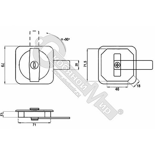 Замок мебельный ригельный типа F90 изогнутый ригель ручка хром, 0243 фото 3