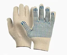 Перчатки х/б белые, 10 класс 6 нитей, с ПВХ "Протектор"*** Перчатки х/б белые, 10 класс 6 нитей, с ПВХ "Протектор"***