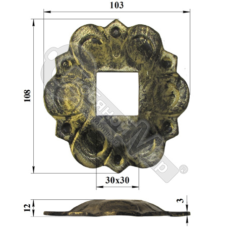 Подпятник штампованный 103х108 мм кв 30 мм 19470-30 фото 2 Подпятник штампованный 103х108 мм кв 30 мм 19470-30 фото 2