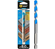 Сверло победитовое 8х60х120 мм, в блистере, GRAFF, 68860 Сверло победитовое 8х60х120 мм, в блистере, GRAFF, 68860