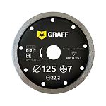Диск алмазный по керамике 125х7х2.0х22,23 мм, сплошной, влажный рез, GRAFF, 21125 Диск алмазный по керамике 125х7х2.0х22,23 мм, сплошной, влажный рез, GRAFF, 21125