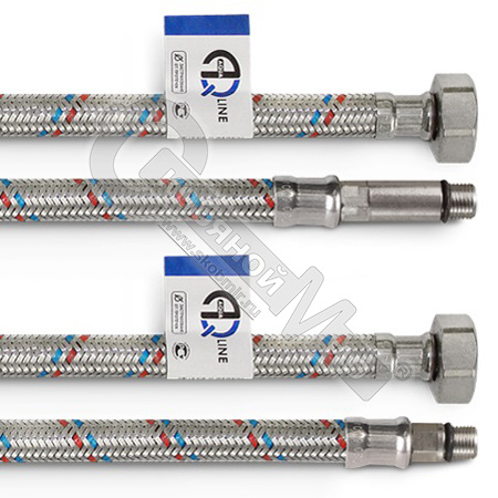 Подводка гибкая для смесителя 100см пара стальная оплетка 01446 AQuapipe 25 Подводка гибкая для смесителя 100см пара стальная оплетка 01446 AQuapipe 25