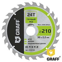 Диск пильный по дереву 210х1,4/2,2х30/25,4/20/16х24Т, черновая обработка, GRAFF, 21221024 Диск пильный по дереву 210х1,4/2,2х30/25,4/20/16х24Т, черновая обработка, GRAFF, 21221024