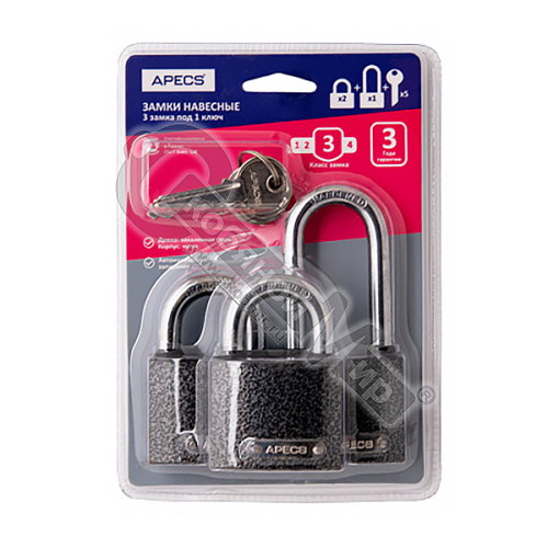Замки навесные Apecs PD-01-50-Blister (2+1-L Locks+5Keys) 00028743 фото 2