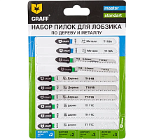 Набор пилок для эл.лобзика по дереву и металлу, GRAFF (10 шт.), 13202 Набор пилок для эл.лобзика по дереву и металлу, GRAFF (10 шт.), 13202