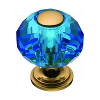 0737-315-1-Blue Ручка кнопка, латунь с голубым кристалом, гл.золото