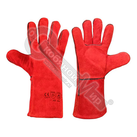 Краги спилковые пятипалые утепленные, красные (тип Трек) Краги спилковые пятипалые утепленные, красные (тип Трек)