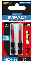 Бита HEX 4х50 мм, GRAFF Impact серия "Expert", в блистере (2 шт.), 550450 Бита HEX 4х50 мм, GRAFF Impact серия "Expert", в блистере (2 шт.), 550450