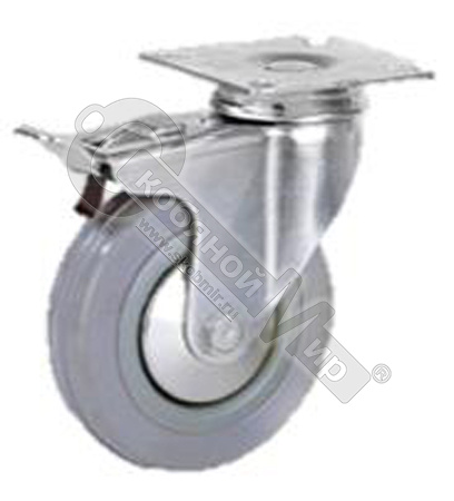 Колесо промыш. поворотное с площадкой и тормозом, 75х21 мм SCgb93m/SCgb075, сер. резина, г/п 60 кг Колесо промыш. поворотное с площадкой и тормозом, 75х21 мм SCgb93m/SCgb075, сер. резина, г/п 60 кг