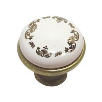 Ручка-кнопка античная бронза+фарфор/орнамент, 20543/220239F Ручка-кнопка античная бронза+фарфор/орнамент, 20543/220239F