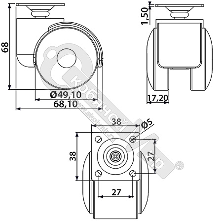 Опора колесная поворотная с площадкой, d=50 мм, с металл. арматурой, усил. пластик. /100/500/, 411 фото 2 Опора колесная поворотная с площадкой, d=50 мм, с металл. арматурой, усил. пластик. /100/500/, 411 фото 2